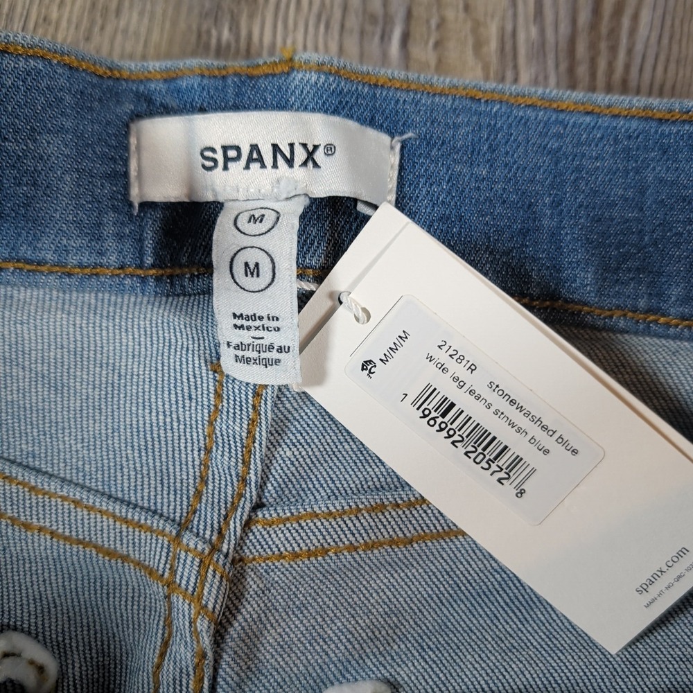 SPANX Women's Wide Leg Denim Jeans in Medium Blue - Picture 7 of 13